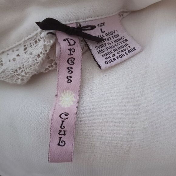 DRESS CLUB CREAM LACE SHIRT DRESS W/CAMI DRESS SZ.L EUC - Picture 7 of 9